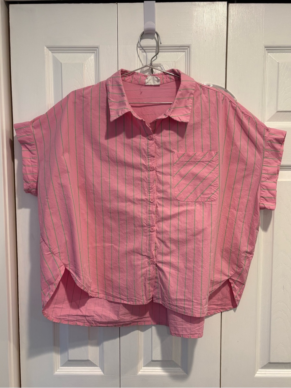 Women’s Oversized Pink Striped Button-Up Top